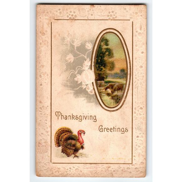 Vintage Thanksgiving Greetings Turkey Lithograph Embossed Postcard - Picture 1 of 2